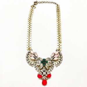 J Crew Womens Gold Plated Brass Multicolored Crystal Fan Statement Necklace